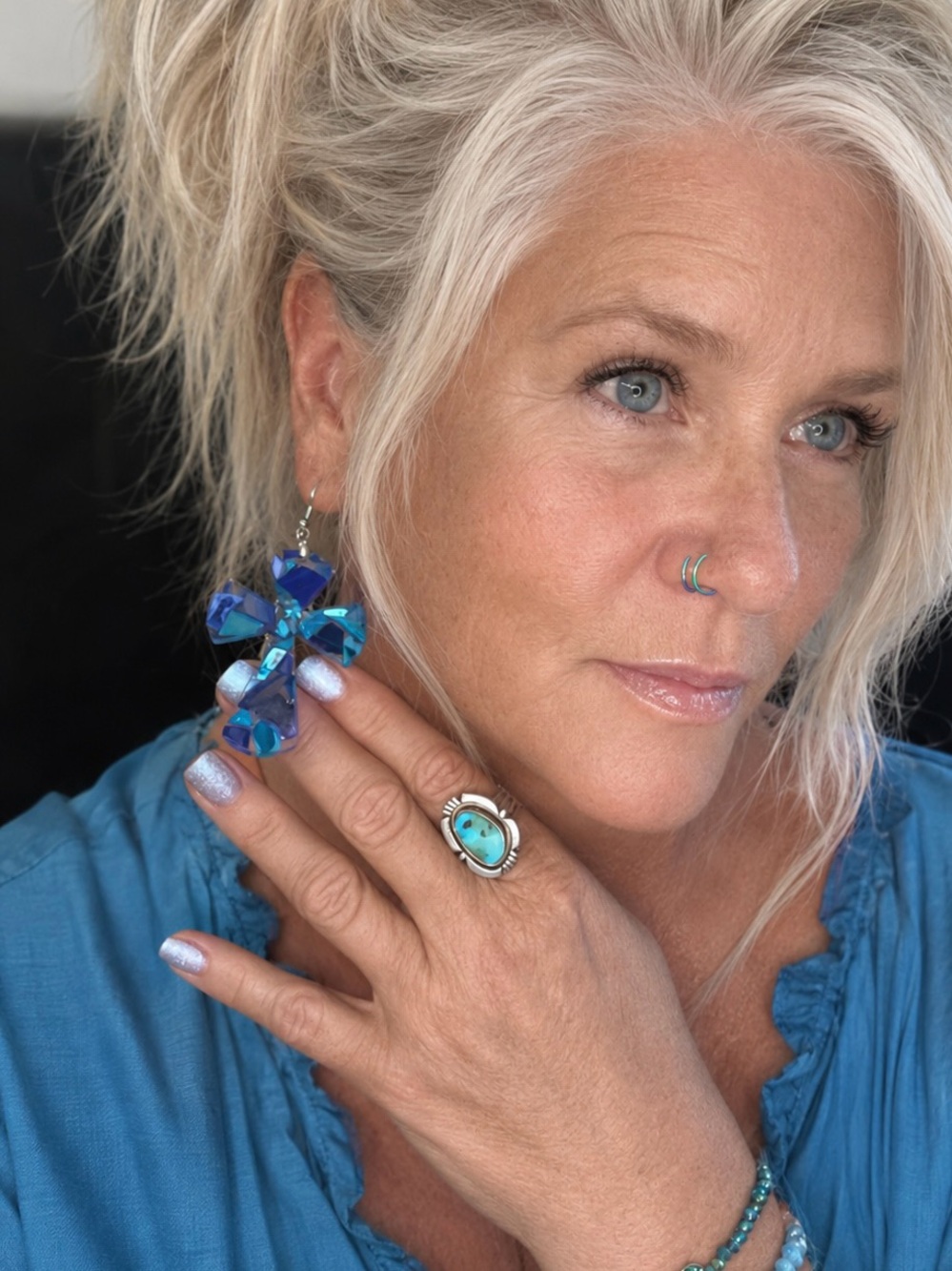 Handcrafted blue mosaic cross earrings – Women's Statement Jewelry